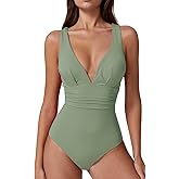 QINSEN Womens Sexy V Neck One Piece Bathing Suit Cross Back Swimsuit High Waist Monokini