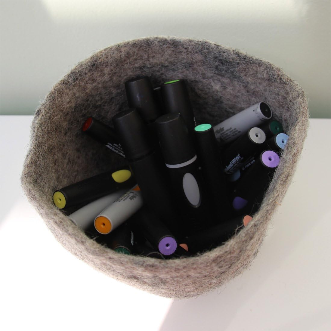 Maharanis Felt Planter Basket Storage Scandic Design Felt Hat Pure Wool Handmade Pebble Diameter Approx. 21 cm - Image 5