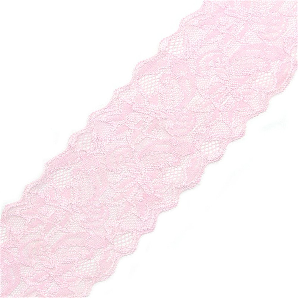 9 Meters Lily Floral Lace Ribbon Tulle Lace Trim Stretchy Applique Width 8cm for DIY Craft Cloting Trimmings Gift Wrapping Wedding Party Decor(Light Pink)