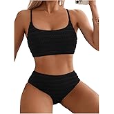 SweatyRocks Women's High Waisted Bikini Set Textured Swimwear Two Piece Bathing Suit