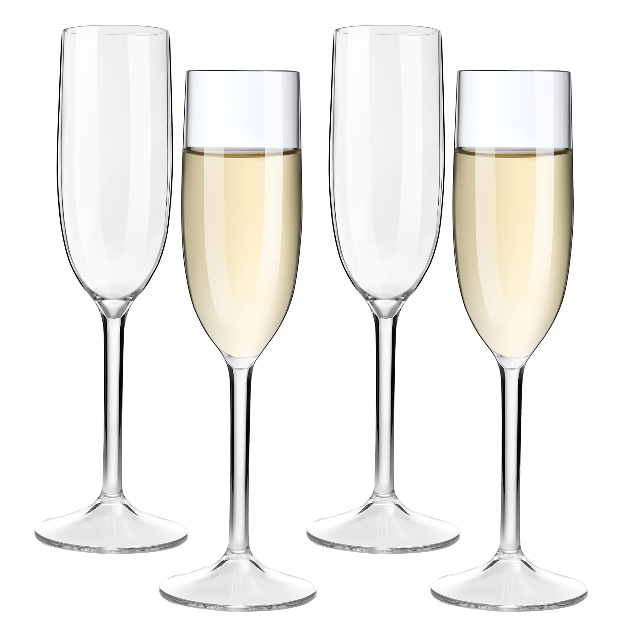COOKY.D Shatterproof 100% Tritan-Plastic Champagne Flutes Unbreakable Stemmed Drinking Glasses Set, BPA Free & Dishwasher Safe, 170ml/6oz, Set of 4