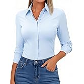 Aoudery Button Down Shirts for Women Slim Fit Long Sleeve Stretch Dress Shirts Work Shirt Wrinkle Free Office Blouse Top