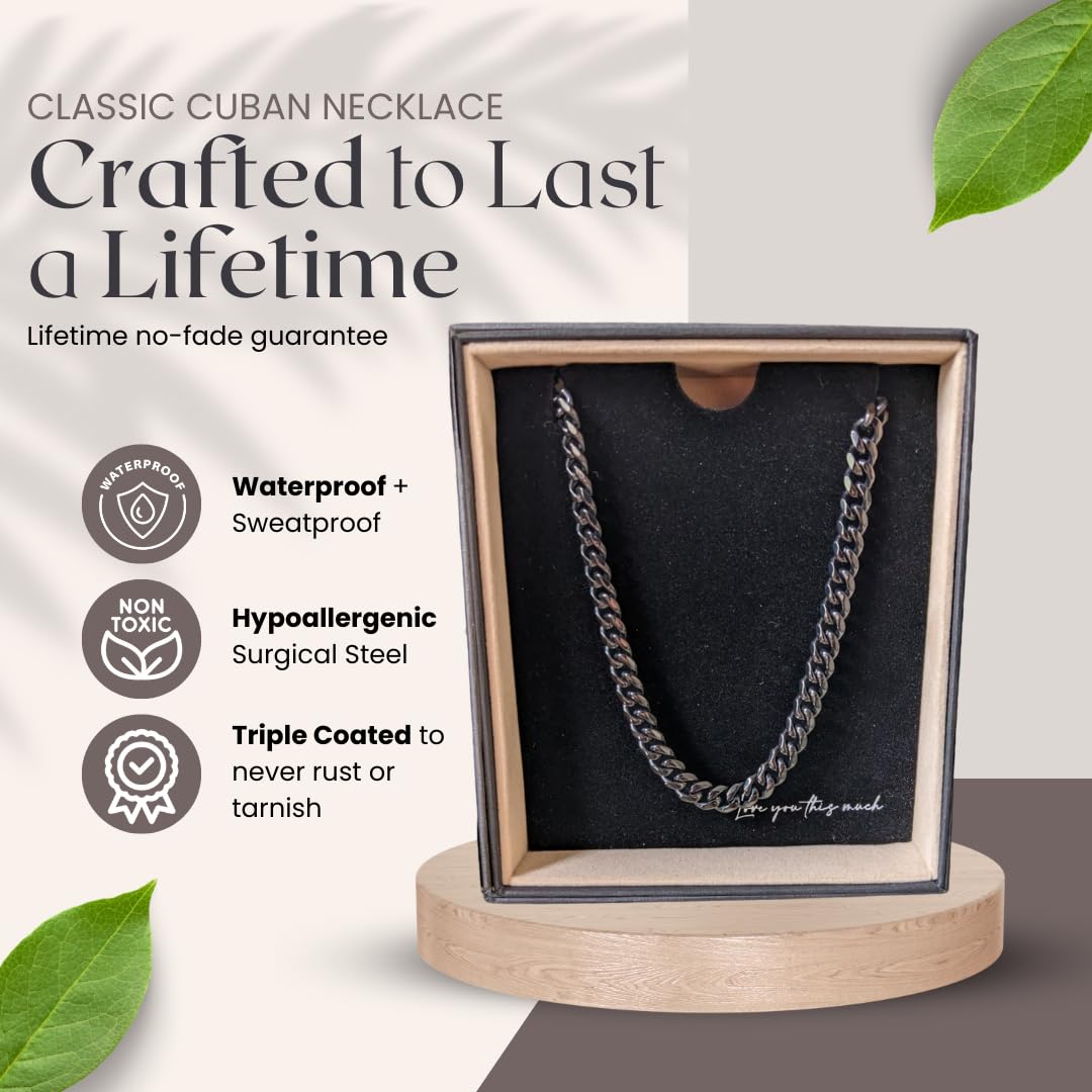Love You This Much Promise Cuban Chain Necklace for Him, 7mm Thick, Sentimental Gift for Him, BF Gift for Birthday, Gift Ideas for Boyfriend