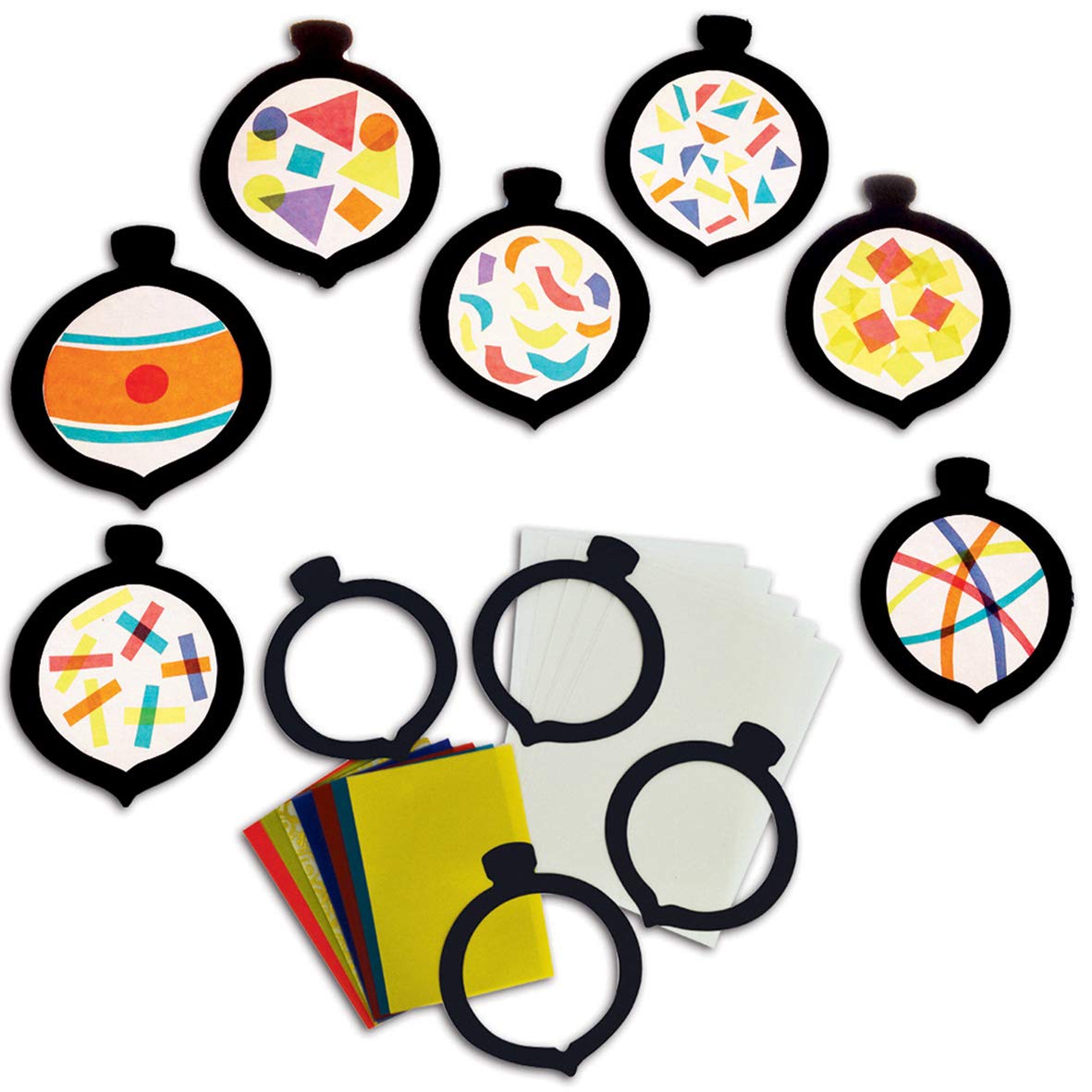 Springboard Stained Glass Silhouette Baubles Activity Pack - Make Your Own Christmas Decorations - Arts and Crafts for Kids - Early Years Resources - 30-Pack - 21 x 18 cm - Assorted Colours