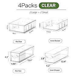 4 Pack Clear Storage Drawer Set, Stackable Fridge
