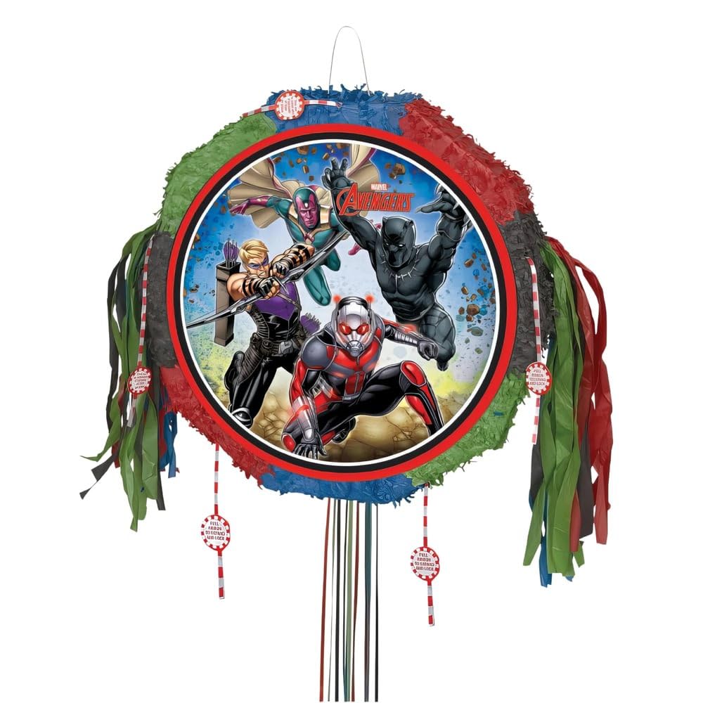 Multicolor Avengers Drum Pull Pop Out Pinata (46cm x 46cm) 1 Piece - Perfect for Themed Parties, Birthdays & Interactive Fun