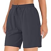 YOYOYOGA Bermuda Shorts for Women 7" Athletic Long Shorts with 3 Pockets High Waisted Knee Length Shorts Workout Running