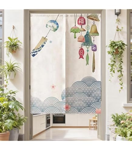 Leowefowa Japanese Noren Door Curtain - 34\"x60\" Polyester Room Divider With Purple Flowers, Doorway Tapestry - View #11