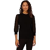 Adrianna Papell Womens Clip Dot Sleeve Twofer Sweater