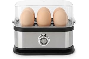 Denash Rapid Egg Cooker, 6 Eggs Capacity Stainless Steel Electric Boiled Egg Maker, Smart One Button Eggs Steamer for Home Do