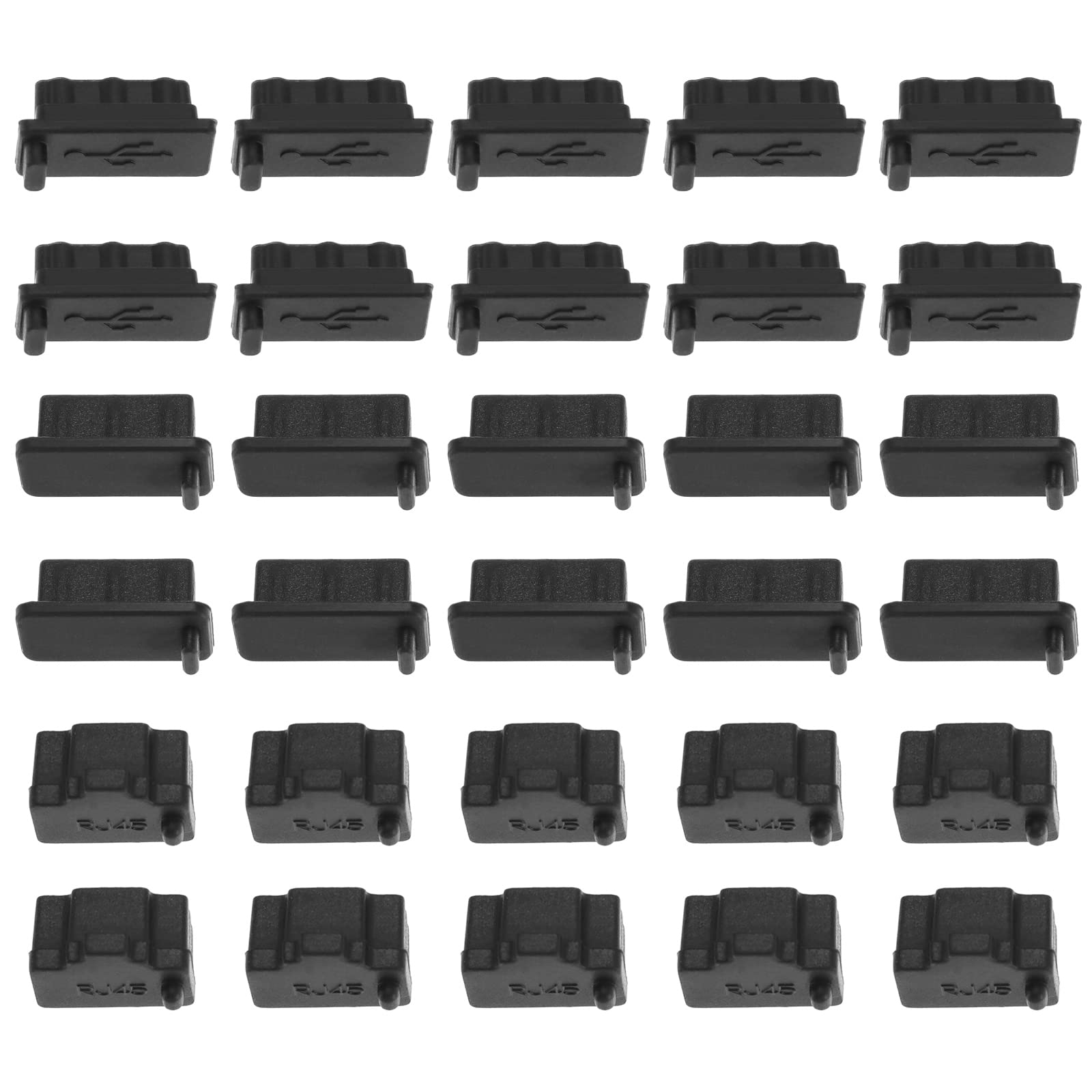 ECSiNG 30Pcs Universal Laptop Silicon Dust Plugs RJ45 Female Jack & HDMI Female Port & USB Port Anti Dust Protector Stopper Cover Black