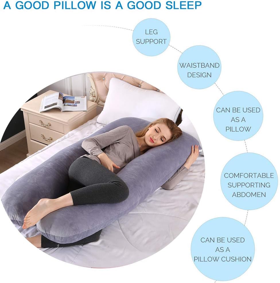 Pregnancy Pillow, U-Shaped 52" Full Body Maternity Pillow for Pregnancy Women Sleeping with Washable Velvet Outer Cover - Support for Back, Hips, Legs, Belly (Grey): Kitchen & Dining