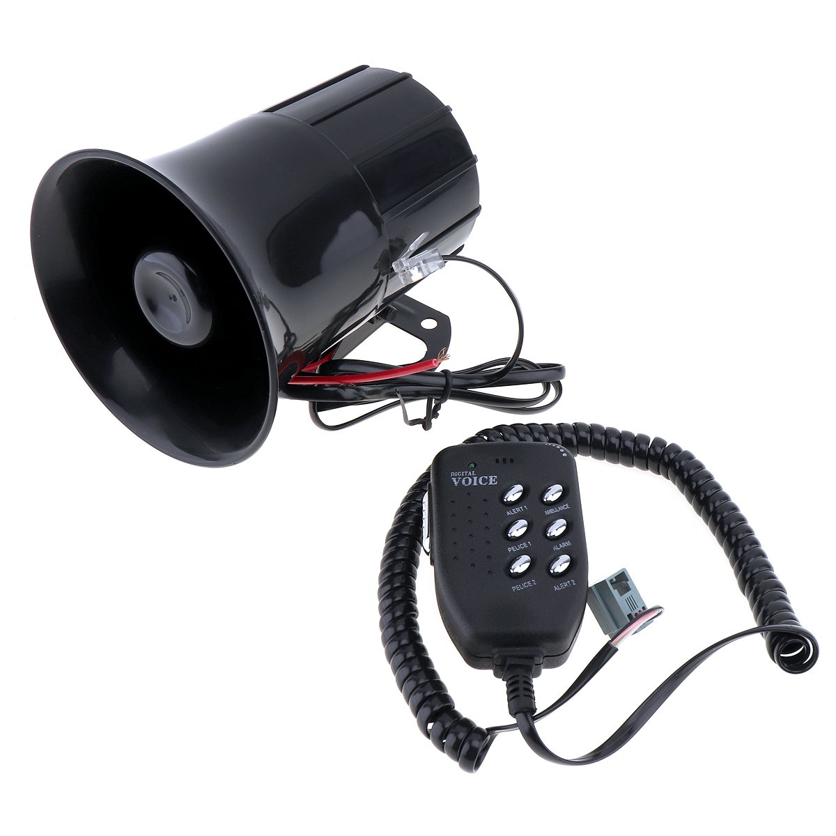 Wired Alarm Siren Horn, 100W 12V 6 Sound Car Truck Speaker Loud Siren Horn 120-150dB with MIC