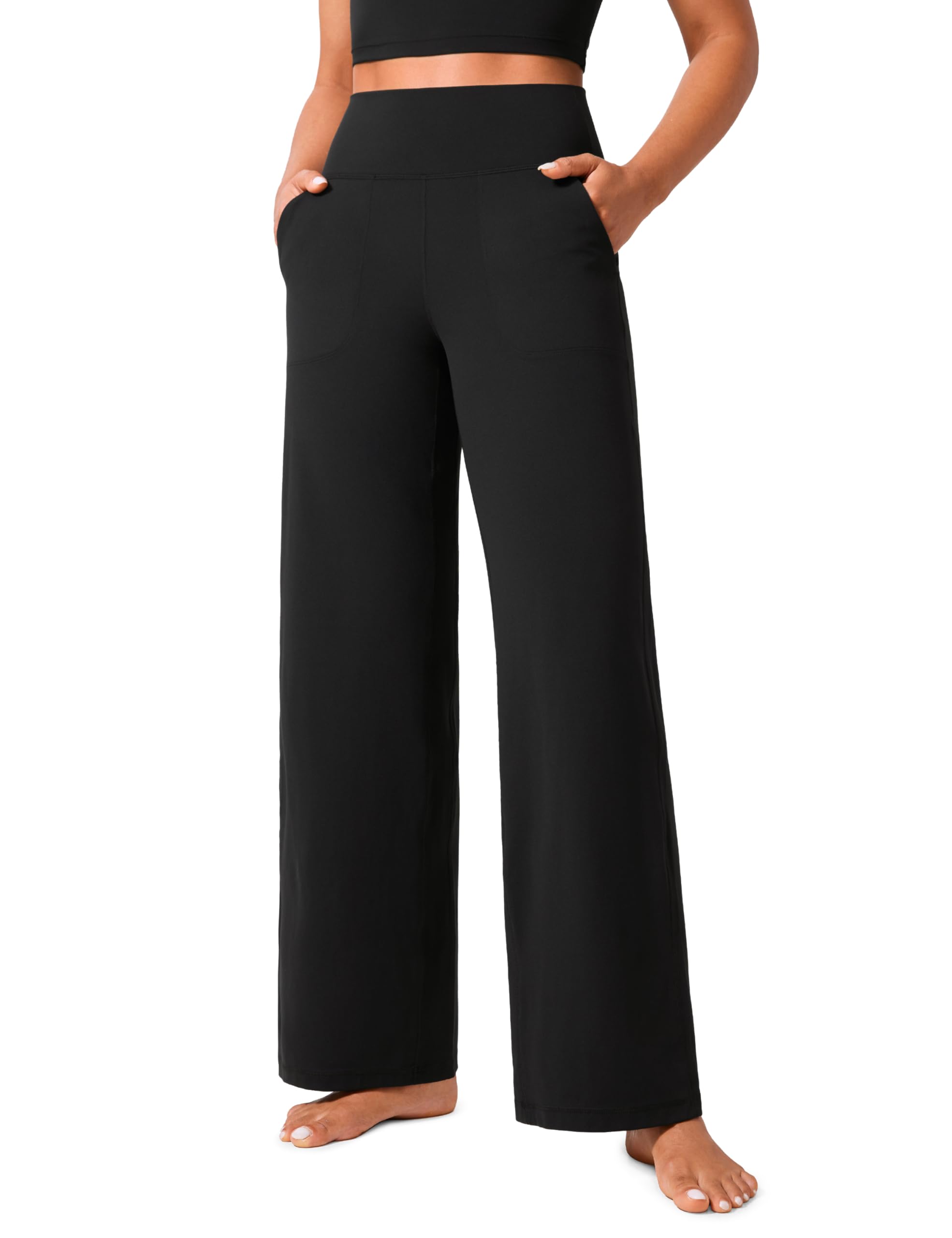 Photo 1 of (LARGE) CRZ YOGA Womens Butterlift High Waisted Wide Leg Pants with Pockets 31" - Yoga Lounge Pants Buttery Soft Comfy Casual Black Large
