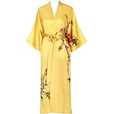 Kwedhonjh Women's Classic 100% Silk Kimono Robe, Bathrobe—Printed Pattern