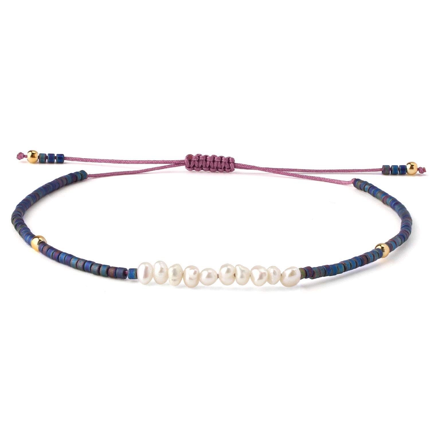 KELITCH Natural Shell Pearl Beaded Bracelets Women Friendship Bracelets Miyuki Beads Bracelets (Dark Blue R)