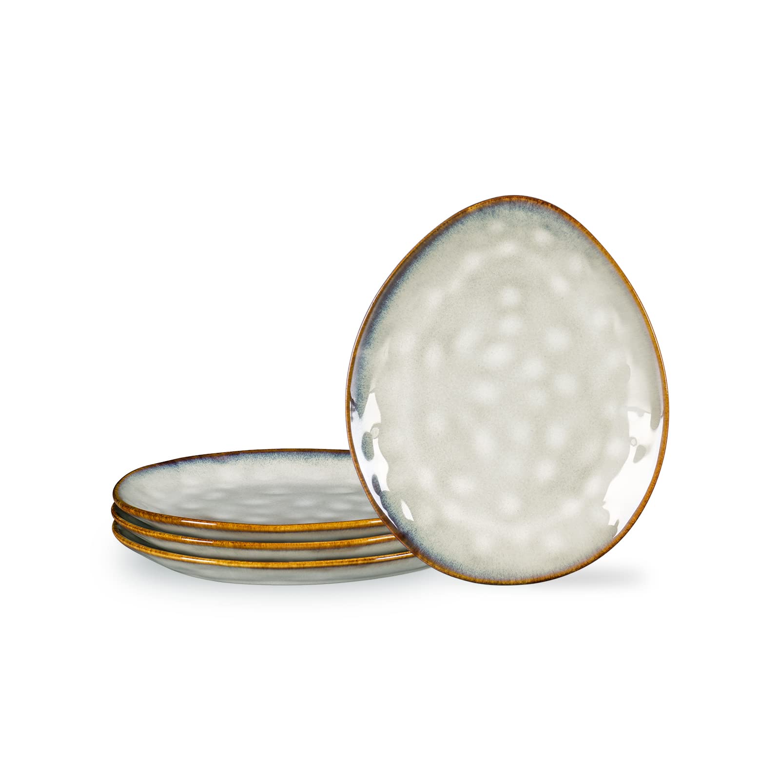 Henten Home Porcelain Breakfast Plate, Stoneware Snack and Dip Plates Set of 4, Cake Plate Tableware Set Dinner Service - Modern Beige Design — image 1