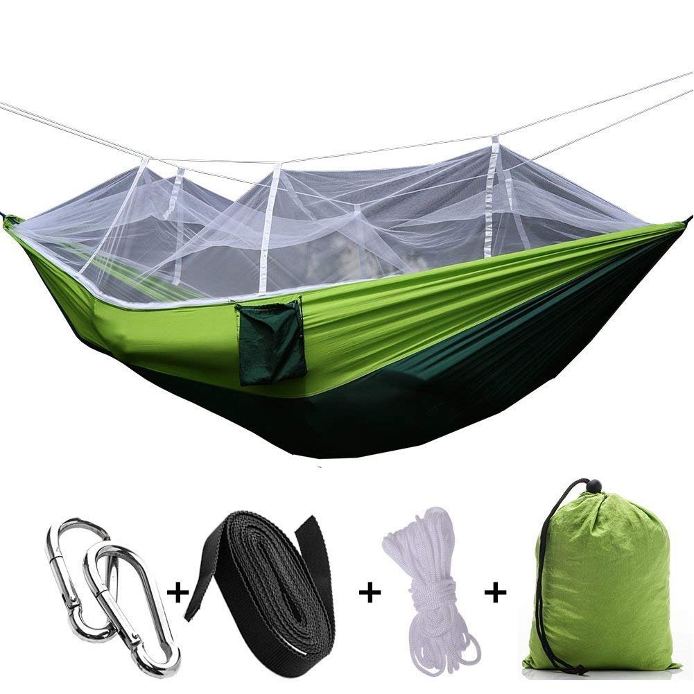 Likorlove Camping Hammock with Mosquito Net, Lightweight & Comfortable Supports Up Max 600Lbs Nylon Portable Parachute Easy to Set up Hammock for Camping Backpacking Travel Beach Yard,Green
