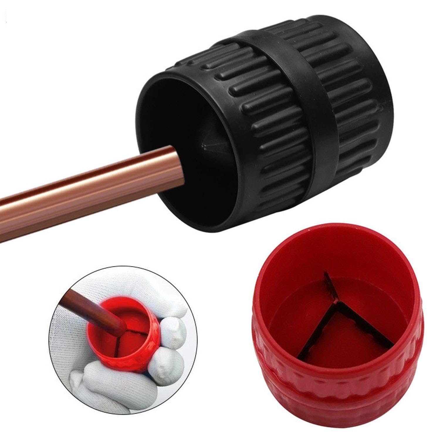 2 Pieces Chamfer, Edge Trimmer, Pipe Deburring Tool, Plastic Deburring Tool, Water Pipe Tools and Equipment, Portable Deburring Tool (Red, Black)