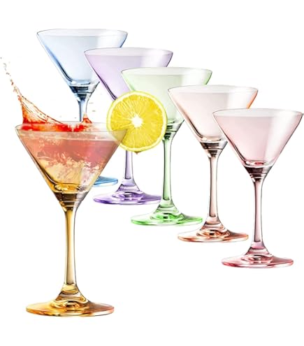 LAV Martini Glasses Set Of 6 - Multi Colored Martini Cocktail Glasses 6 Oz