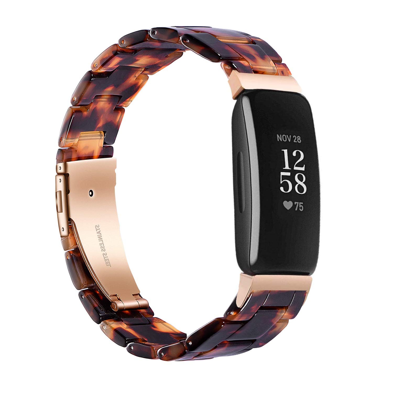 Wongeto Resin Band Wristband for Fitbit Inspire, Inspire 2, HR Trackers (Rose Gold+Tortoise)