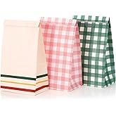 Kolldenn 36 Pcs Gingham Gift Bags Gingham Camp Paper Bag Pink Green Plaid Checkered Goodie Bags for Camp Bachelorette Baby Shower Wedding Birthday Easter Party Favor Supplies