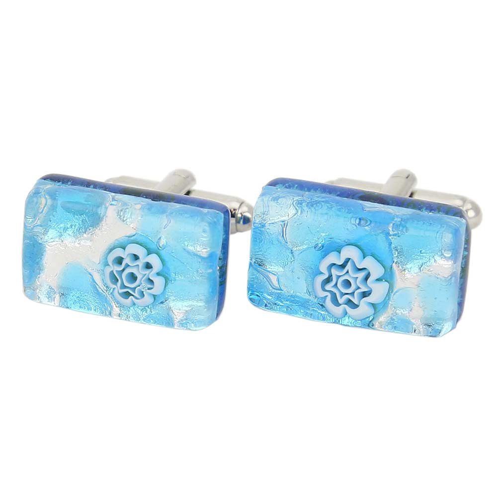 Glass Of Venice Murano Glass Venetian Classic Rectangular Cufflinks - Aqua Silver