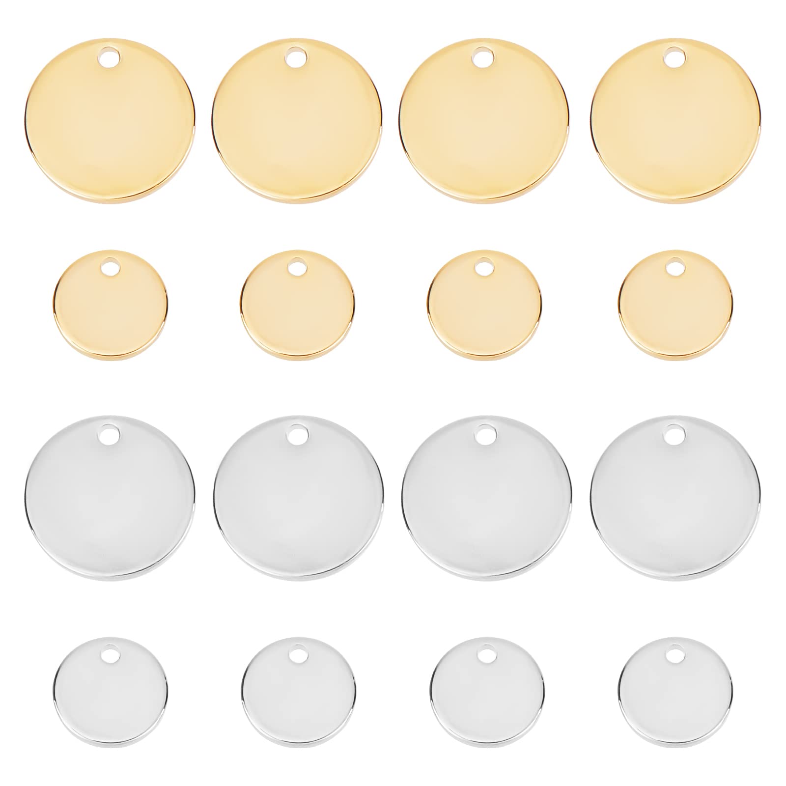 BENECREAT 48Pcs 2 Size Flat Round Blank Pendants, Real Gold Plated Coin Disc Charm for DIY Necklace Bracelet Jewelry Making Accessories