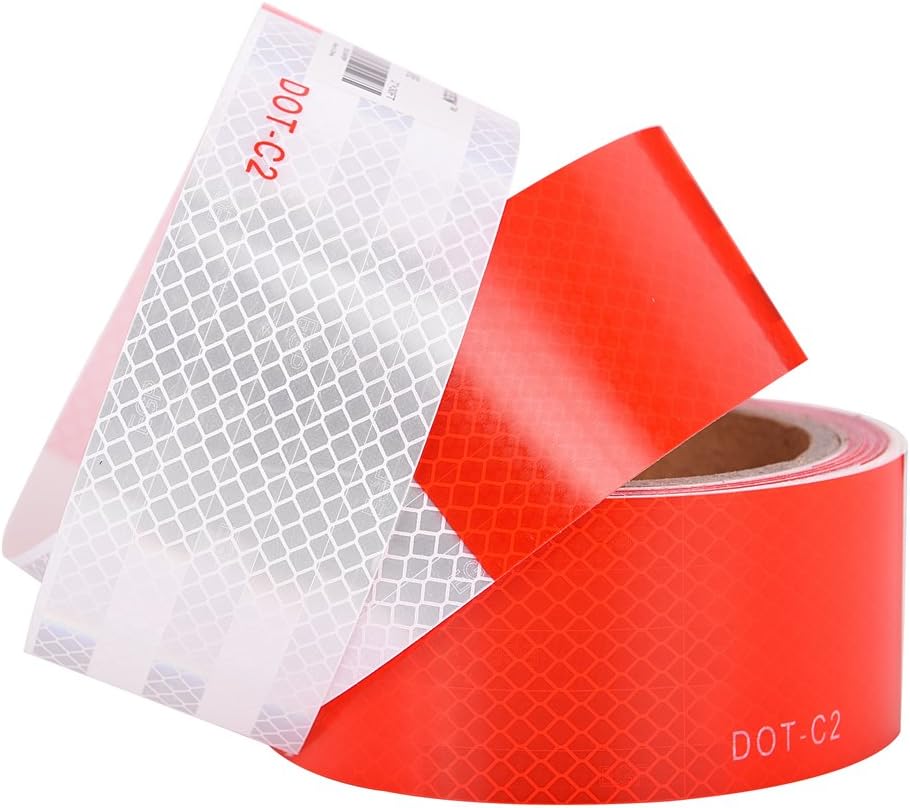 TopGreen Red White Honeycomb Reflective Tape 2-Inches by 30-Feet Waterproof Self-adhesive Trailer Reflector Tape-reflective tape for trucks, trailers, car, Warning Caution Conspicuity Tape