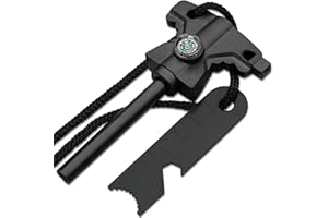 Babnecl Survival Fire Starter with Upgraded Butterfly-Shaped Handle & Built-in Compass & 150dB Whistle, 6-in-1 Flint Fire Starter for Camping