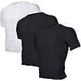 Odoland 3 Pack Men's Body Shaper Slimming Shirt Tummy Vest Thermal Compression Base Layer Slim Muscle Short Sleeve Shapewear
