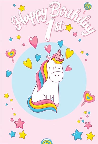 Amazon Com Laeacco Happy 1st Birthday Unicorn Backdrop 5x7ft