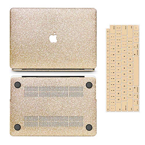 MacBook Air 13 Inch Case 2019 2018 Release A1932, Anban Glitter Bling Smooth Protective Laptop Shell Slim Snap On Case with Keyboard Cover Compatible for Mac Air 13 inch with Touch ID, Gold