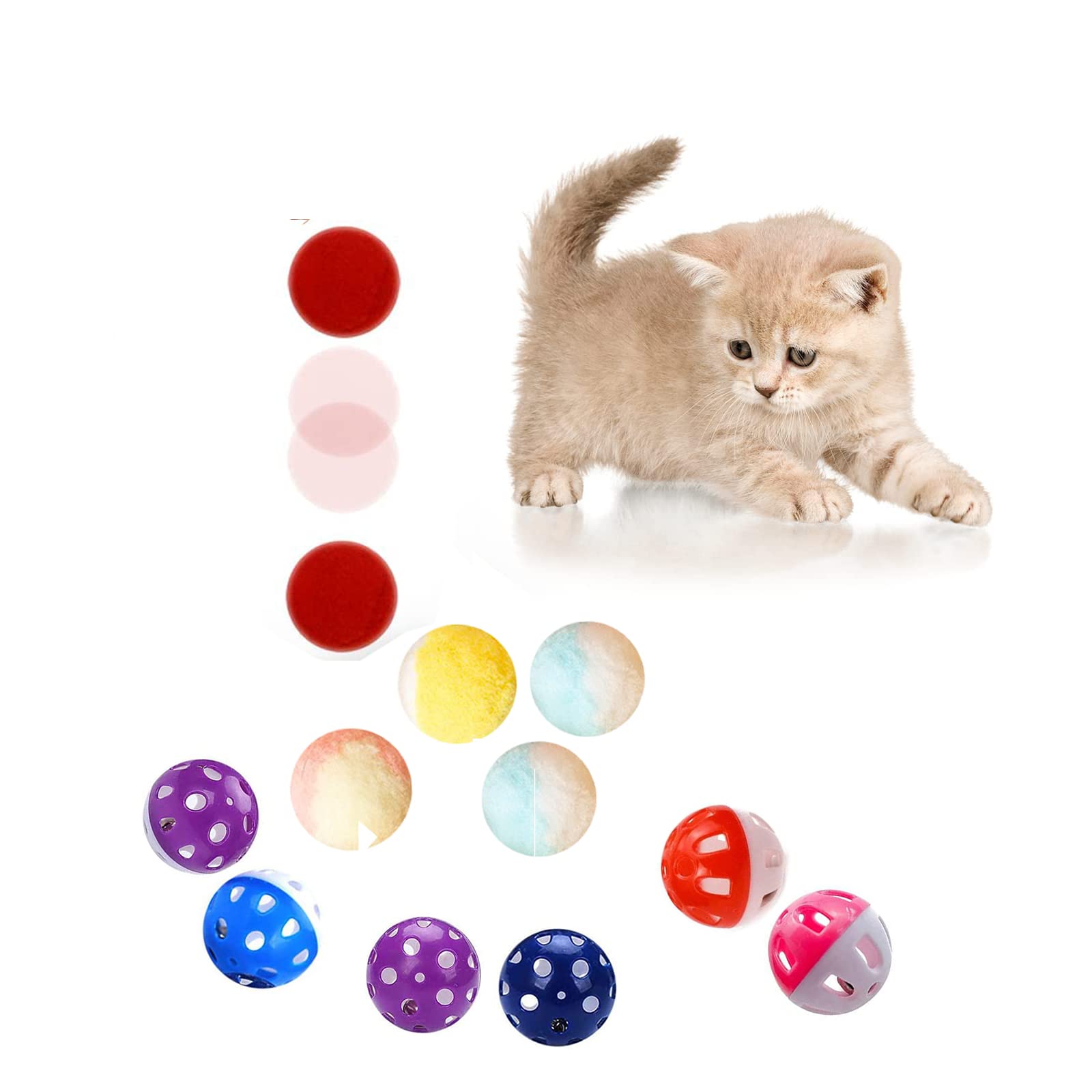 QIODAZOO 12PCS Cat Toy Balls - 6 Bell and 6 Soft Balls for Kitten, Interactive Indoor Colorful Toy (Random Color)