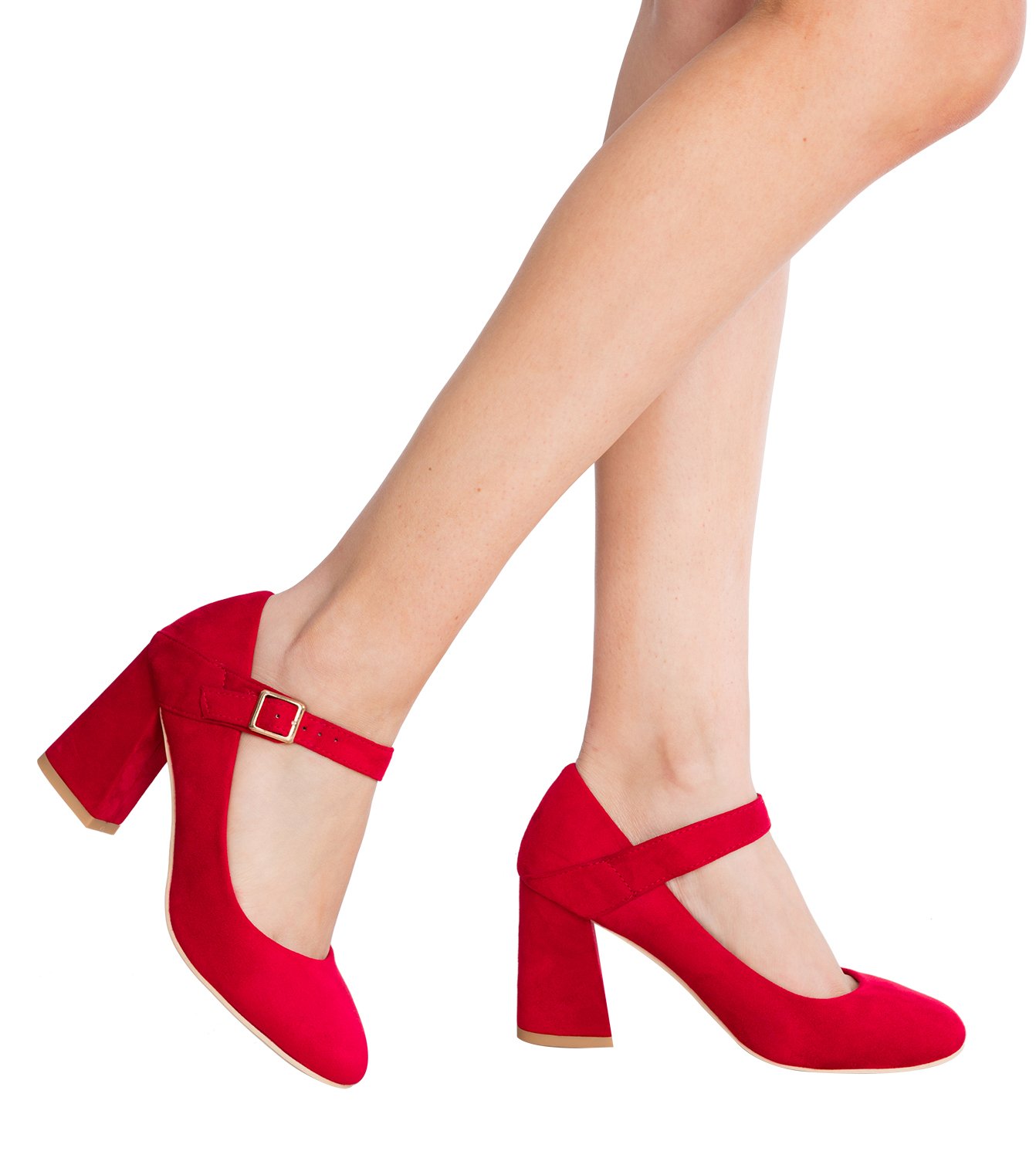 Olivia K Women's Mary Jane Block Stacked Chunky Pumps Heel - Vintage Retro Round Toe with Strap - Image 7