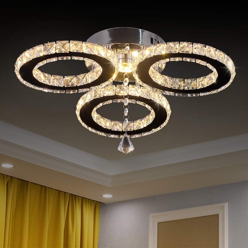 LED Crystal Pendant Ceiling Light 13x3.5 Inches 3 Rings Crystal