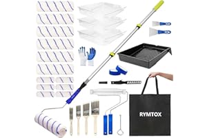 RYMTOX 33PCS Paint Roller Kit with Extension Pole | 2–4 FT Pole | 9" & 4" Paint Rollers | Carry Bag | 4 Brushes & Tape | Professional Painting Supplies & Paint Brushes Set for Walls Ceilings and Home