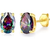 FANCIME 14K Solid Yellow Gold Oval Birthstone Stud Earrings for Women | 5x7mm Oval Gemstone, Four-Prong Setting, Birthday Anniversary Jewelry Gift for Her