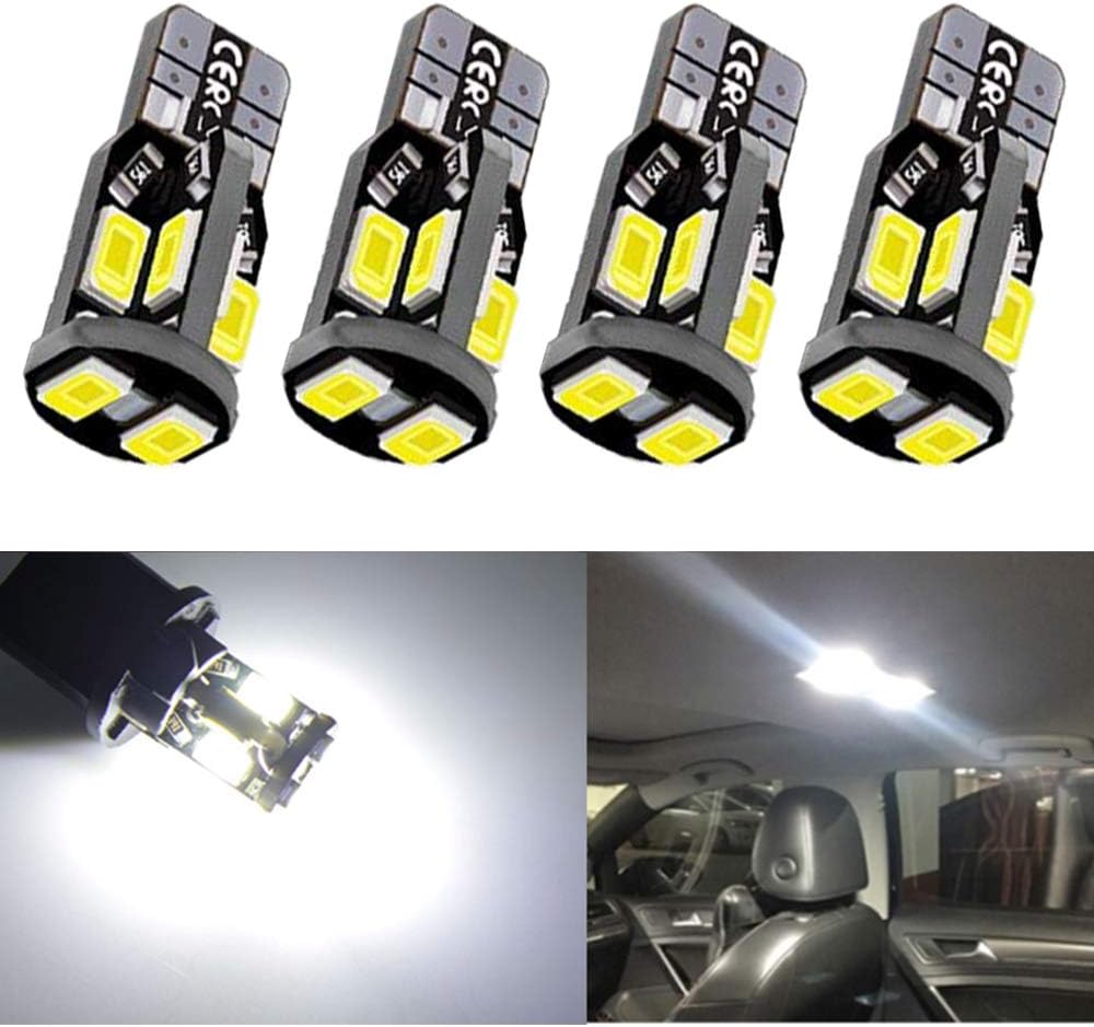 Alopee4-Pack T10 194 168 W5W 501 White Canbus Error Free LED Bulbs 10-SMD 2835 Chipsets 12V Car Replacement Bulb For Map Dome Courtesy License Plate Side Marker Light