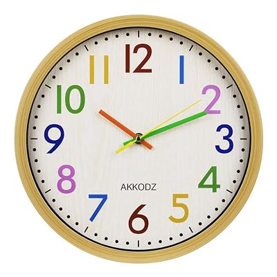 Fanyuanfds Silent Non-Ticking Kids Wall Clock,12 inch Colorful Arabic Numbers, Quartz Battery Operated Wall Clock for Bedroom, Living Room and School Classroom