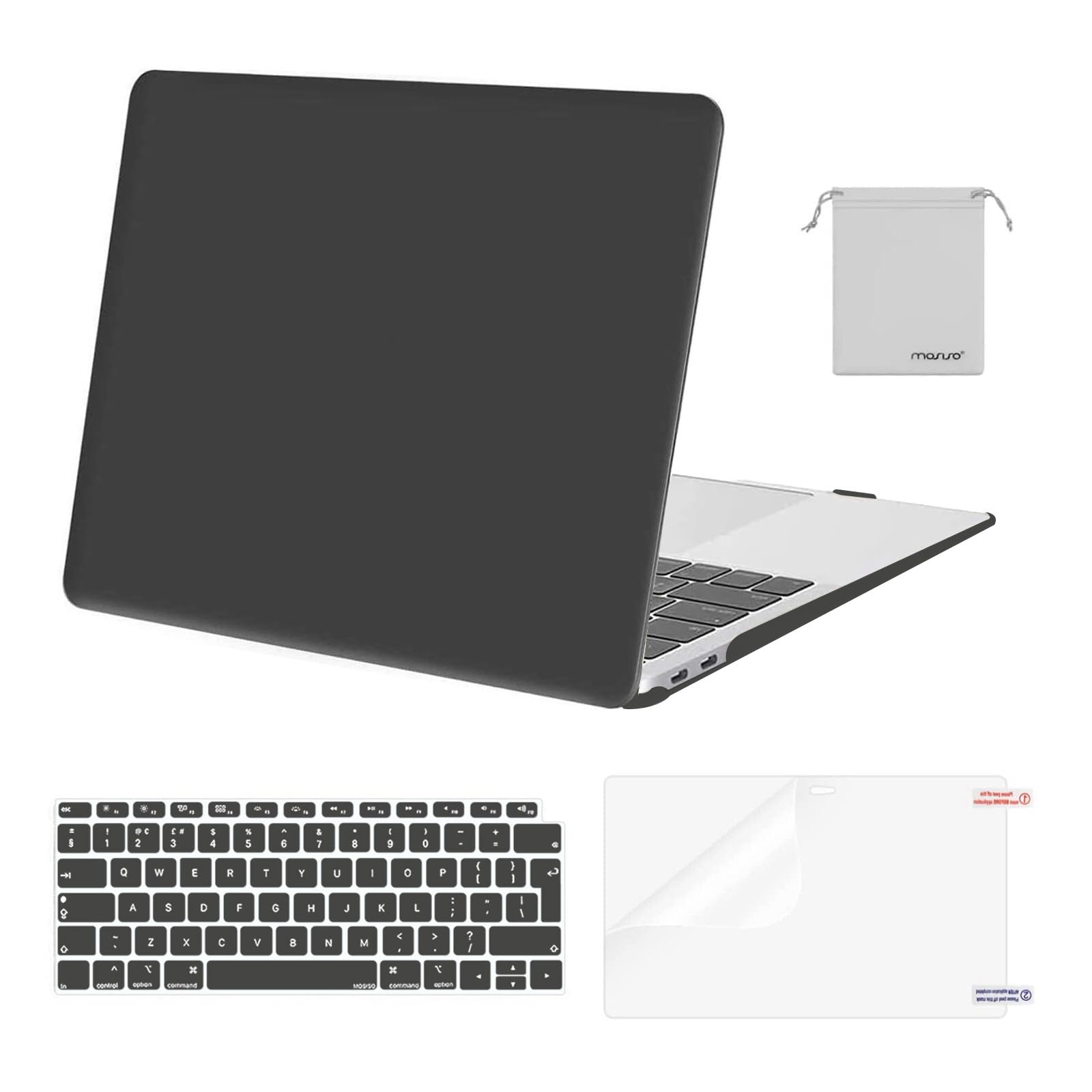 MOSISO Compatible with MacBook Air 13 inch Case M1 2021 2020 2019 2018, Hard Shell for MacBook Air M1 Case 13.3 inch A2337 A2179 A1932 & Keyboard Cover & Screen Film & Storage Bag, Space Gray