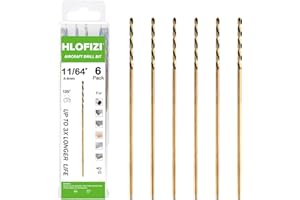 HLOFIZI 11/64 x 6 Inch Extra Long Drill Bits (6 Pack), Aircraft Drill Bit Black and Gold M2 HSS for Wood, Plastic, Thin Metal