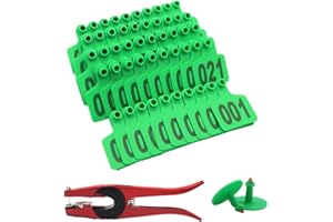 LUCKY FARM Ear Tag for Cattle 001-100 Animal Ear Tagger with Pliers Livestock Identify Kits for Cow(Green)