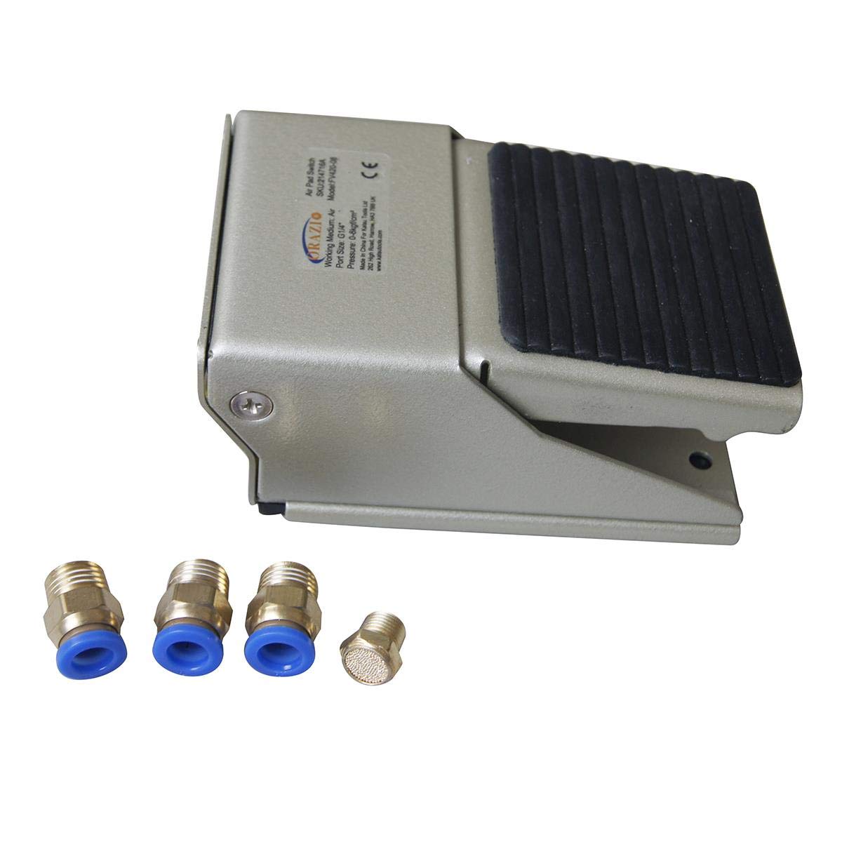 ORAZIO Pneumatic Foot Pedal Valve, 4 Way 2 Position G1/4 Threaded Foot Press Control Air Pad Momentary Pedal Switch with Quick Connectors for Industrial Machine Equiments 214716A