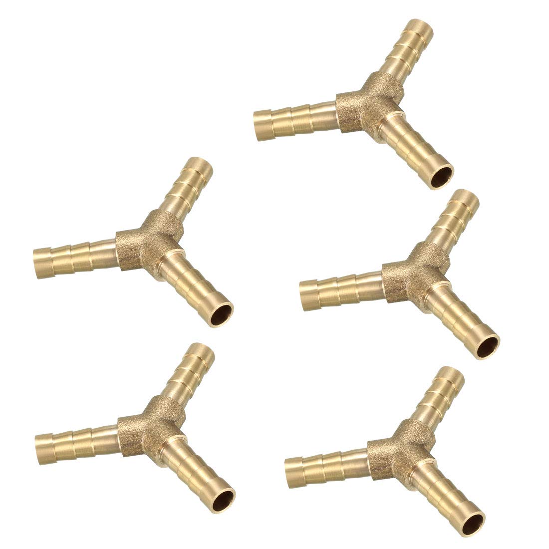 sourcing map 6mm Brass Barb Hose Fitting Tee Y-Shaped 3 Way Connector Adapter Joiner 5pcs