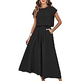 Mingzhu Womens 2 Piece Outfits Skirt Set Summer Casual Cap Sleeve Crop Tops Maxi Dress Sets with Pockets