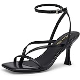 DREAM PAIRS Women's Square Heels Strappy Toe Thong Ankle Strap Sandals Shoes