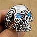 LINSION Vintage Skull Ring Stainless Steel Blue CZ Eyes Black Silver Tone Mens Jewerly 3A201