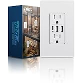 TOPELER 6.0A USB Wall Outlet, 15A Tamper Resistant Receptacle with USB-C/A | 3-Port USB Charging Receptacle with Screwless Wall Plate for for Bedrooms, Kitchens, Office and Living Areas, UL &amp; FCC Listed