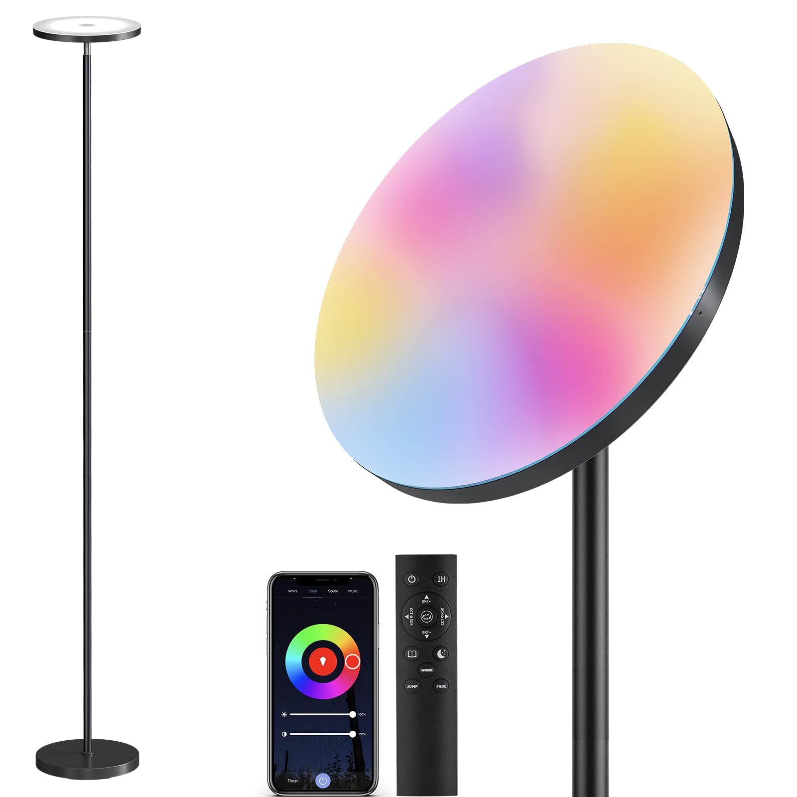 Photo 1 of SUNMORY Smart RGB Floor Lamps for Living Room, 32W Bright LED Floor Lamp with APP and Remote Control, Tall Standing Lamp with Stepless Dimmable, Modern Torchiere Corner Lamp for Bedroom, Gaming Room